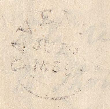 143472 1839 MAIL EAST HADDON, NORTHANTS TO DAVENTRY WITH 'West Haddon' HANDSTAMP (NN293) AND 'Daventry/PennyPost' HANDSTAMP (NN58).