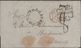 143473 1852 MAIL LONDON TO BORDEAUX, FRANCE WITH VARIOUS HANDSTAMPS INCLUDING 'TWO.LATE/G.P.O.'