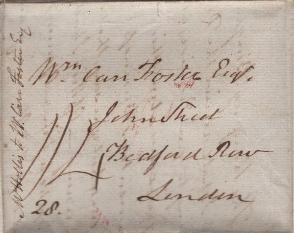 143477 1828 MAIL WINCHESTER TO LONDON, CHARGED '1/4' WITH WRITTEN REFERENCE TO A COFFEE HOUSE.