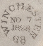 143477 1828 MAIL WINCHESTER TO LONDON, CHARGED '1/4' WITH WRITTEN REFERENCE TO A COFFEE HOUSE.