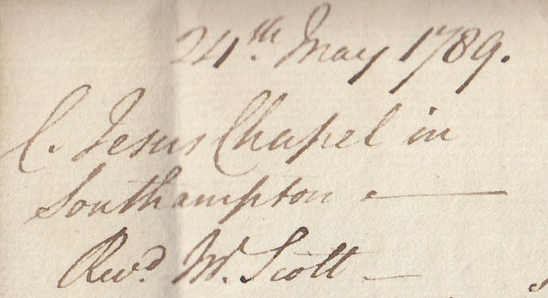 143478 1789 MAIL WINCHESTER TO QUEEN ANN'S BOUNTY WITH 'WINCHES/TER' HANDSTAMP (HA1521).