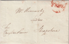 143480 1784 FREE MAIL LONDON TO LUDLOW, SHROPSHIRE WITH 'FREE' HANDSTAMP IN RED (L767).