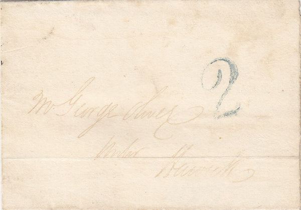 143483 1840 MAIL JEDBURGH TO HAWICK, POSTED UNPAID WITH JEDBURGH UNIFORM PENNY POST '2' CHARGEMARK IN BLUE.