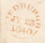143483 1840 MAIL JEDBURGH TO HAWICK, POSTED UNPAID WITH JEDBURGH UNIFORM PENNY POST '2' CHARGEMARK IN BLUE.