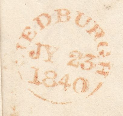 143483 1840 MAIL JEDBURGH TO HAWICK, POSTED UNPAID WITH JEDBURGH UNIFORM PENNY POST '2' CHARGEMARK IN BLUE.