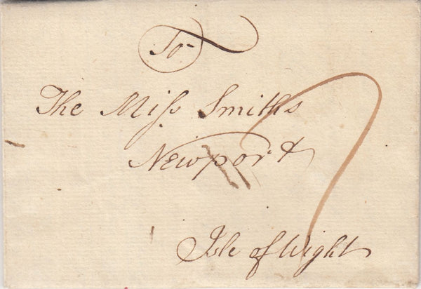143484 1767 MAIL PORCHESTER, HANTS TO ISLE OF WIGHT WITH 'FAREHAM' HANDSTAMP, UNRECORDED IN COUNTY CATALOGUE.