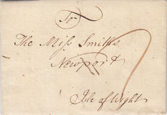 143484 1767 MAIL PORCHESTER, HANTS TO ISLE OF WIGHT WITH 'FAREHAM' HANDSTAMP, UNRECORDED IN COUNTY CATALOGUE.