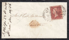 143485 1856 MOURNING ENVELOPE CAMBRIDGE TO LEICESTER DIE 2 1d PL.37 RED-BROWN ON WHITE PAPER (SG37/SPEC C8A).