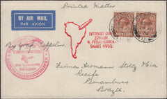 143488 1932 AIRMAIL LONDON TO PERNAMBUCO, BRAZIL VIA GRAF ZEPPELIN WITH PAIR KGV 5d (SG425).