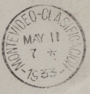 143489 1933 AIRMAIL LONDON TO MONTEVIDEO, URUGUAY WITH KGV 1s (SG429).