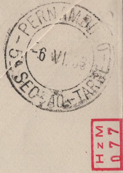 143491 1933 REGISTERED AIRMAIL LIVERPOOL TO PERNANBUCO, BRAZIL VIA GRAF ZEPPELIN  WITH KGV 1d AND 1s.