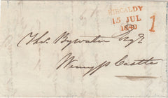 143492 1840 MAIL CANNONBRIDGE, SCOTLAND TO WEMYSS CASTLE WITH KIRKCALDY UNIFORM PENNY POST HANDSTAMP '1'.