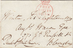 143495 1830 FREE MAIL, WINTON, HANTS TO BLOOMSBURY WITH FINE 'CROWN/FREE' DATE STAMP.
