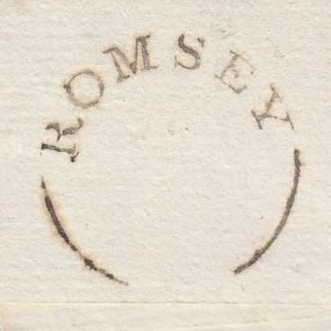 143496 1829 MAIL ROMSEY, HANTS TO FORDINGBRIDGE WITH 'ROMSEY' CIRCULAR MILEAGE MARK, MILEAGE REMOVED (HA1163).
