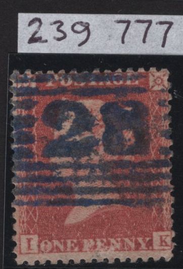 143497 1857 DIE 2 1d PL.31 (SG29) SCOTTISH '28' NUMERAL AYTON 'PURPLE-BLACK'.