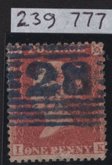 143497 1857 DIE 2 1d PL.31 (SG29) SCOTTISH '28' NUMERAL AYTON 'PURPLE-BLACK'.