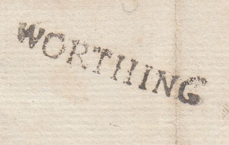 143499 1829 PART WRAPPER WORTHING, SUSSEX TO HORSHAM WITH 'WORTHING' STRAIGHT LINE HANDSTAMP (SX1311).