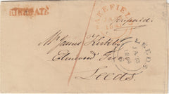 143500 1844 MAIL WAKEFIELD, YORKS TO LEEDS 'KIRKGATE' HANDSTAMP IN RED (YK3093).