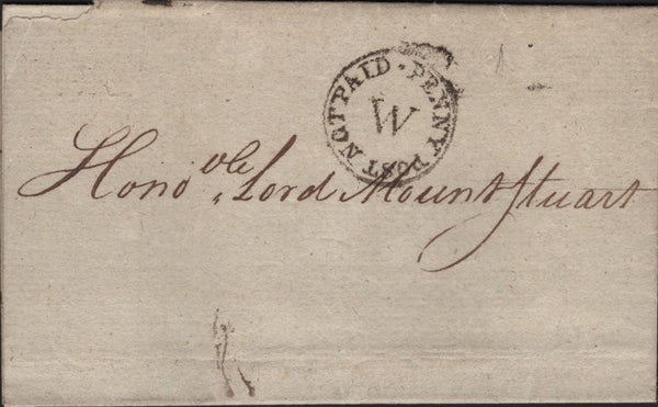 143501 1785 MAIL USED IN LONDON WITH 'PENNY POST NOT PAID/W' CIRCULAR HANDSTAMP APPLIED IN WESTMINSTER OFFICE ON LETTERS TRANSFERRED FROM THE GENERAL POST TO THE LONDON PENNY POST (L394).