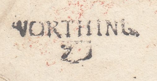 143502 1828 FREE MAIL WORTHING, SUSSEX TO LONDON WITH 'WORTHING/77' MILEAGE MARK (SX ???).