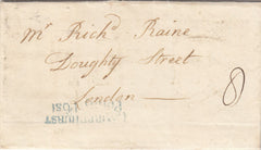 143504 1824 MAIL BURWASH, SUSSEX TO LONDON WITH 'LAMBERHURST/Penny Post' HANDSTAMP IN BLUE AND BOXED  'NO.3' IN BLUE.