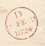 143504 1824 MAIL BURWASH, SUSSEX TO LONDON WITH 'LAMBERHURST/Penny Post' HANDSTAMP IN BLUE AND BOXED  'NO.3' IN BLUE.