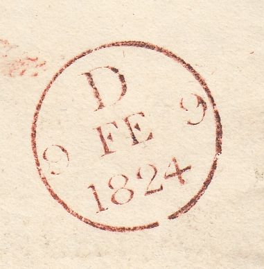 143504 1824 MAIL BURWASH, SUSSEX TO LONDON WITH 'LAMBERHURST/Penny Post' HANDSTAMP IN BLUE AND BOXED  'NO.3' IN BLUE.