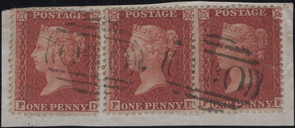 143510  1855 DIE 2 1d PL.9 (SPEC C6)  X THREE WITH CRIMEAN WAR 'OXO' CANCELLATIONS.