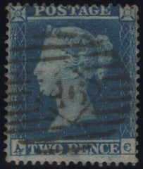 143521 1854 2d BLUE PL.4 (SG19)(AC) STATE 2 (SPEC F1h). FINE USED.