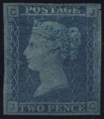 143542 1861 2d BLUE PL.9 IMPERFORATE (SG45) LETTERED 'JC', GOOD UNUSED.