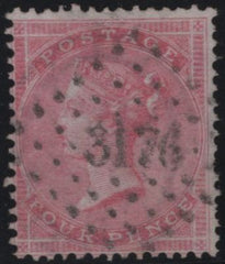 143547 1857 4d ROSE-CARMINE LARGE GARTER (SG66) ST. MALO CANCELLATION, GOOD USED.