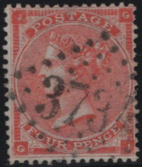 143548 1863 4d BRIGHT RED (SG81) ST. MALO CANCELLATION, FINE USED.