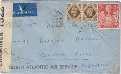143555 1945 AIRMAIL BRADFORD, YORKSHIRE TO ARGENTINA KGVI 5s (SG477) AND 1s X 2.