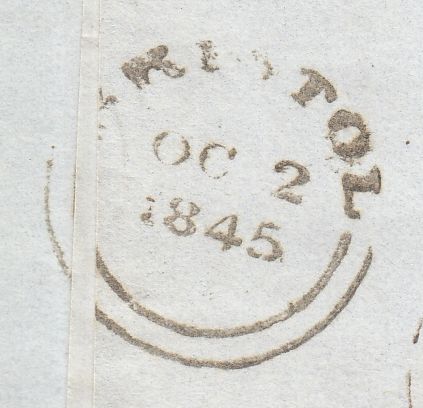143559 1845 MAIL LONDON TO BRISTOL 1d (SG8) PL.57 FINE USED.