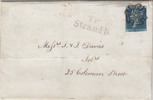 143562 1842 MAIL USED WITHIN LONDON 2d BLUE (SG14) 'T.P/Strand.B' HANDSTAMP (L505).