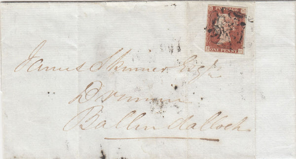 143567 1841 MAIL FOCHABERS MORAYSHIRE, SCOTLAND, TO BALLINDALLOCH 1d PLATE TEN STATE 2 (SG7 SPEC AS71)(BD) FINE USED.