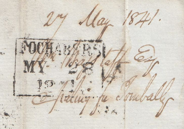 143567 1841 MAIL FOCHABERS MORAYSHIRE, SCOTLAND, TO BALLINDALLOCH 1d PLATE TEN STATE 2 (SG7 SPEC AS71)(BD) FINE USED.