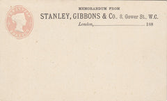 143572 1872 ½d PINK POSTCARD UNUSED, 'STANLEY, GIBBONS AND CO.' IMPRINT.