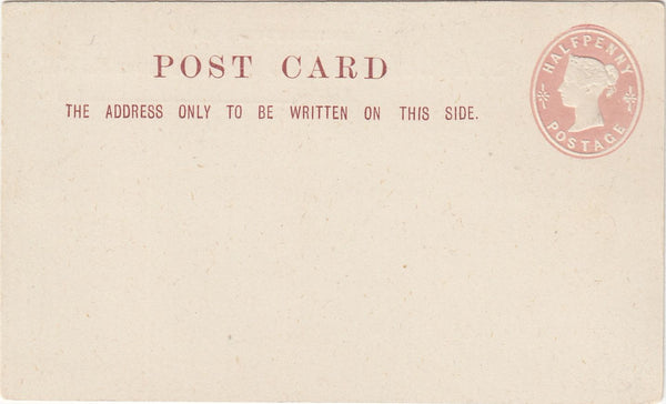 143572 1872 ½d PINK POSTCARD UNUSED, 'STANLEY, GIBBONS AND CO.' IMPRINT.