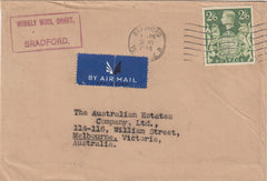 143579 1946 AIRMAIL BRADFORD, YORKS TO VICTORIA, AUSTRALIA KGVI 2/6 YELLOW-GREEN (SG476b).