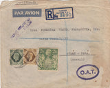 143580 1946 REGISTERED AIRMAIL TANGIER (BRITISH P.O.) TO BRAZIL WITH KGVI 2/6 YELLOW-GREEN (SG476b), ALSO 9d AND 1s, 'OAT' HANDSTAMP.