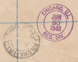 143581 1946 REGISTERED AIRMAIL POLISH FIELD POST OFFICE TO ILLINOIS, U.S.A. KGVI 2/6 YELLOW-GREEN (SG476b) ALSO 1d.