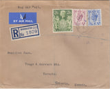 143583 1951 REGISTERED AIRMAIL MANCHESTER TO ONTARIO, CANADA KGVI 2/6 YELLOW-GREEN (SG476b), 4d ULTRAMARINE AND 6d PURPLE.