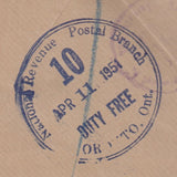 143583 1951 REGISTERED AIRMAIL MANCHESTER TO ONTARIO, CANADA KGVI 2/6 YELLOW-GREEN (SG476b), 4d ULTRAMARINE AND 6d PURPLE.