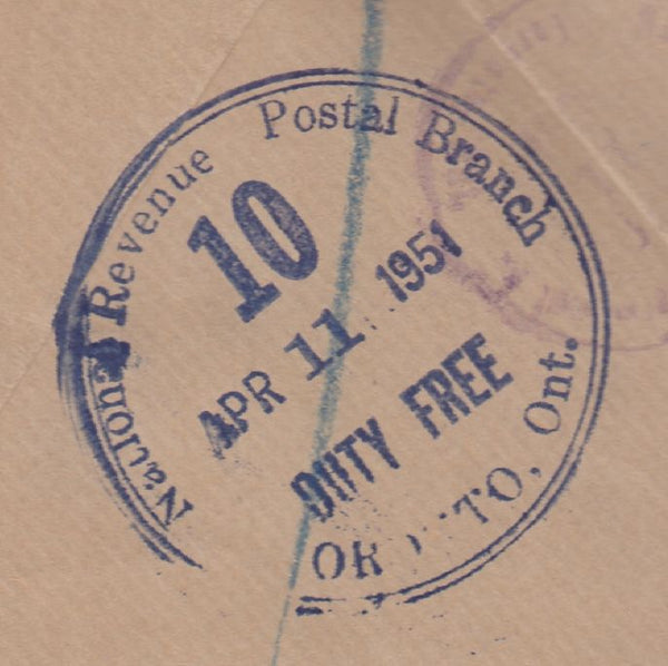 143583 1951 REGISTERED AIRMAIL MANCHESTER TO ONTARIO, CANADA KGVI 2/6 YELLOW-GREEN (SG476b), 4d ULTRAMARINE AND 6d PURPLE.