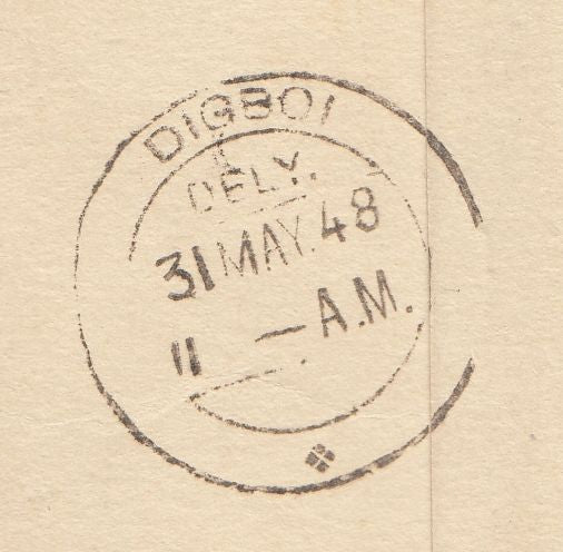 143586 1948 AIRMAIL THORNBURY, BRISTOL TO DIGBOI, UPPER ASSAM, INDIA KGVI 6d X 2 AND 10S ULTRAMARINE (SG478b).