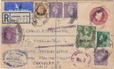 143591 1951 REGISTERED AIRMAIL LONDON TO CALIFORNIA, U.S.A. SELECTION OF STAMPS INCLUDING 2/6 YELLOW-GREEN (SG476b).
