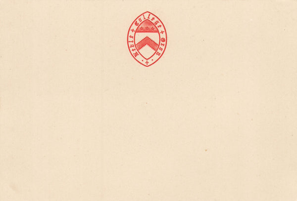 143595 CIRCA 1875 KEBLE COLLEGE, OXFORD ½d VERMILION EMBOSSED POSTCARD, 3" X 4½".