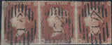 143600 1850 1d ARCHER EXPERIMENTAL PERFORATION PL.98 (SG16b)(MF) MATCHED WITH IMPERF IN A STRIP OF THREE, GOOD USED.