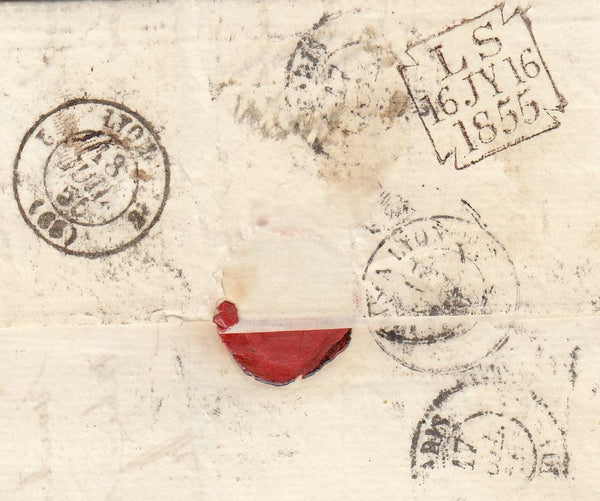 143613 1855 MAIL LONDON TO LYONS, FRANCE WITH 1d (SG17) X 4.